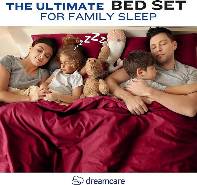 DREAMCARE Queen Size Sheets - Cooling Bed Sheets - 4pcs Set - up to 15" Deep Pocket Queen Sheet Set - Sheets Queen Size Bed - Soft & Long Lasting 100% Fine Brushed Polyester with Side Pocket -Brgndy