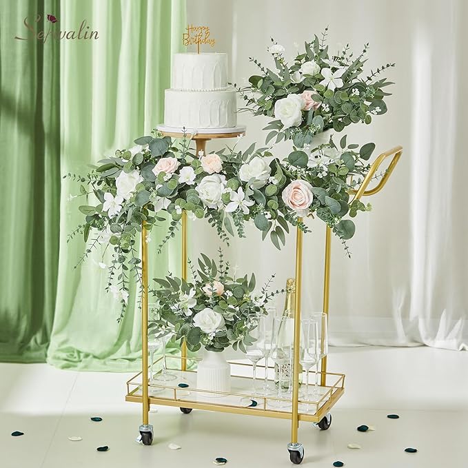 Serwalin 300 pcs Artificial Mixed Eucalyptus Leaves Stems Bulk, 4 Kinds Silver Dollar Eucalyptus Leaves Picks,Faux Greenery Stems Sprays for DIY Bouquets Floral Arrangement Home Decor