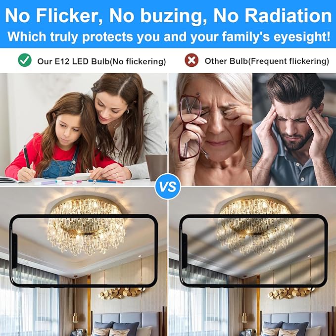 E12 LED Bulb Dimmable 7W Equivalent to E12 Candelabra Bulb 60 Watt, Warm White 3000K, T6 Small Base 120V 630LM C7 LED Candle Light Bulbs for Chandeliers, Ceiling Fan, Pendant Lighting, 3 Pack