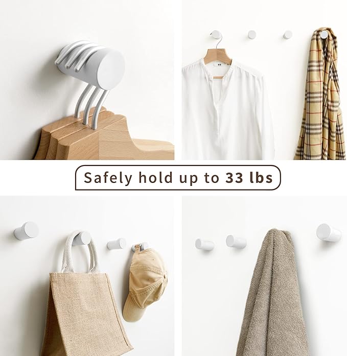 Wooden White Wall Hooks - Pack of 4 - Wall Mounted Decorative Hook - Modern Farmhouse Wood Pegs for Hanging Hat, Coat, Robe - Purse and Backpack Hanger for Entryway