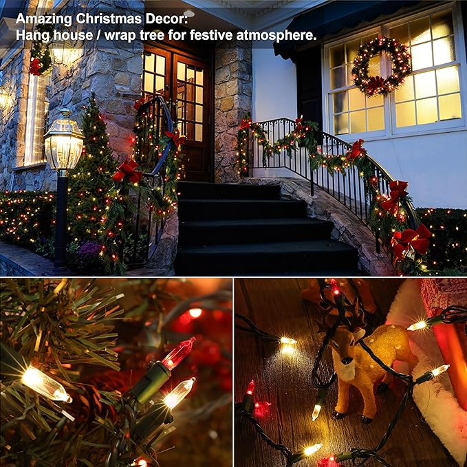 Brizled Red & Warm White Christmas Lights, 33ft 100 LED Christmas String Lights, 120V UL Certified Xmas Tree Light Connectable White Xmas Light Indoor Outdoor for Home Tree Holiday Wedding Patio Decor
