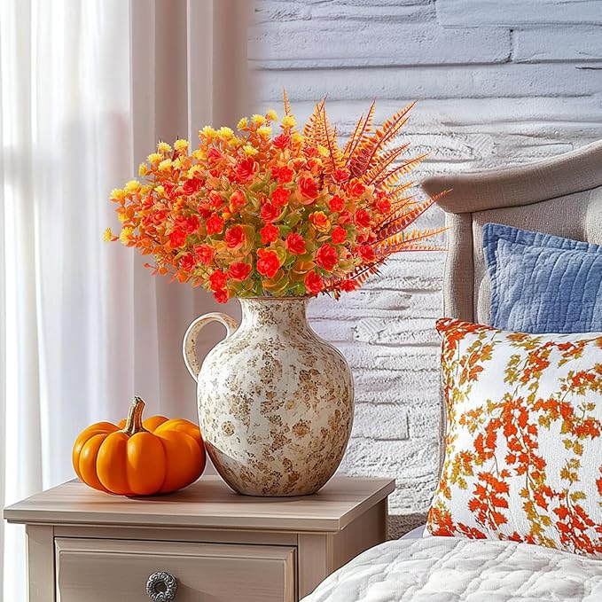 20 Bundles Artificial Fall Flowers for Outdoors Fall Thanksgiving Decorations - UV Resistant Fake Mums Faux Fall Plants Plastic Flowers for Gardens Porch Fireplace Patio Home Indoor Autumn Fall Decor