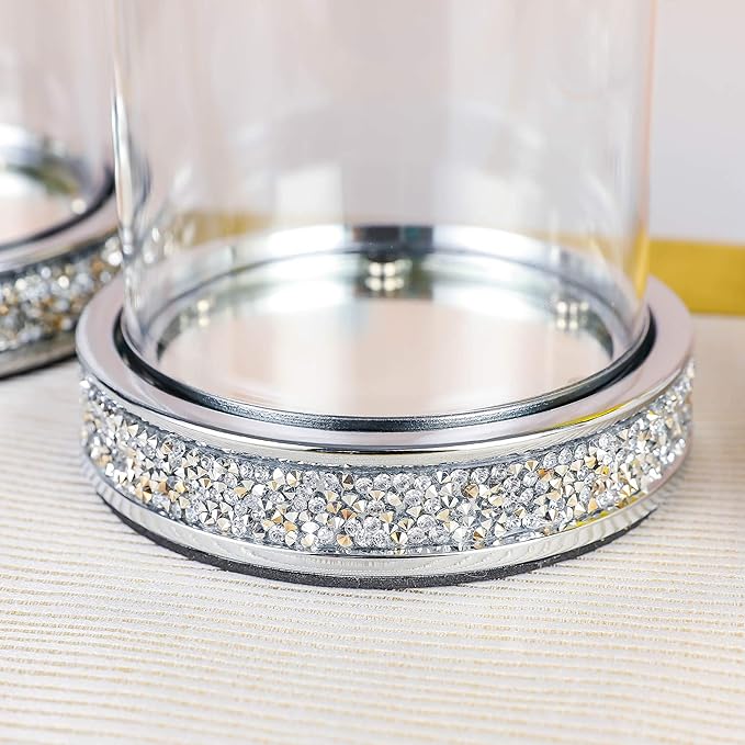 Pillar Candle Holders set of 2,Hurricane Candle Holders for Pillar Candle,Glass Candle Holder for Coffee Dining Table, Wedding, Christmas, Halloween, Home Decoration,Silver Candle Holders