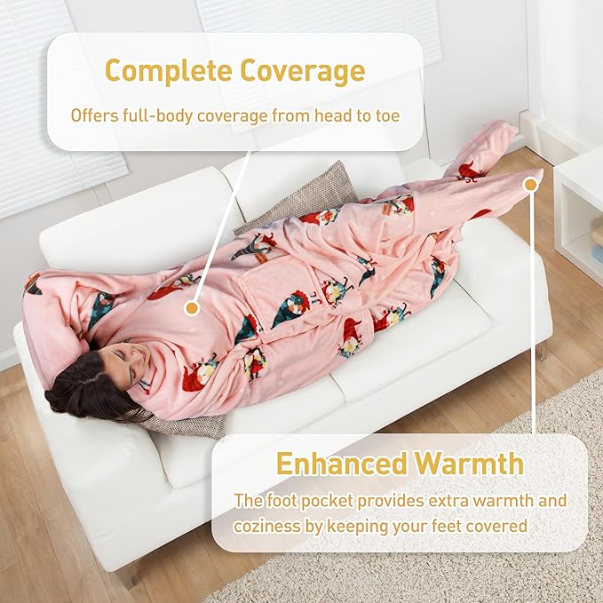 Catalonia Xmas Dwarfs Wearable Blanket with Sleeves and Foot Pocket – Ultra-Soft Warm Fleece Long Throw Snuggly Blanket for Sleeping & TV Time – Cozy Christmas Gift for Women & Men