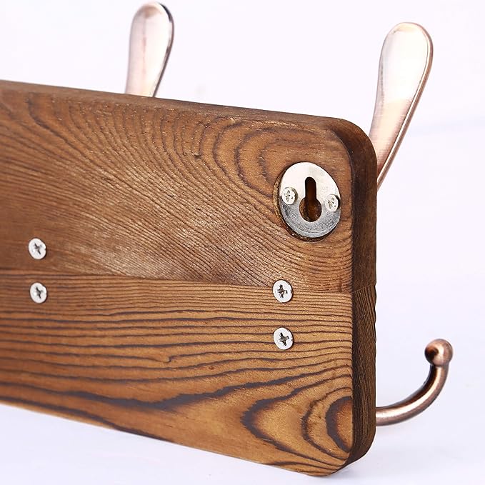 SKOLOO Rustic Pine Wood Wall Coat Rack with 5 Triple Hooks, 16" Hole to Hole, Farmhouse Wall Mounted Coat Rack for Hanging Backpack, Jacket, Hat