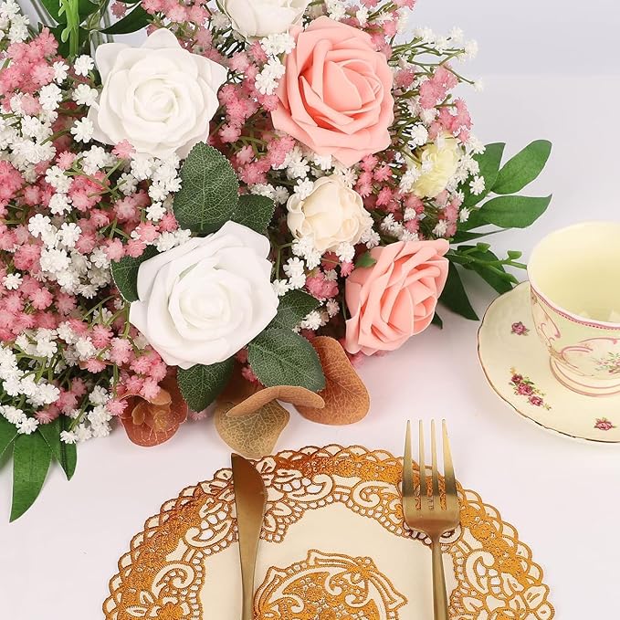 N&T NIETING Babys Breath Flowers,10Pcs Fake Gypsophila Plants Artificial Pink White Baby Breath Flowers Bulk for Wedding Bouquets Party Home Garden Decoration