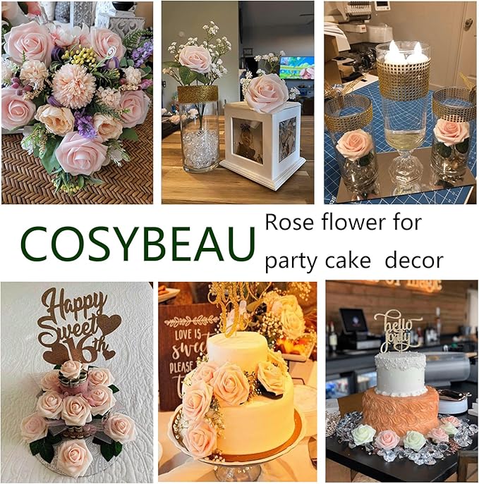 Artificial Flowers 25pcs Fake Roses, Pink Foam Rose Faux Flower for DIY Wedding Bouquets Bridal Shower Centerpieces Floral Arrangements Home Decorations Party Backdrops Table