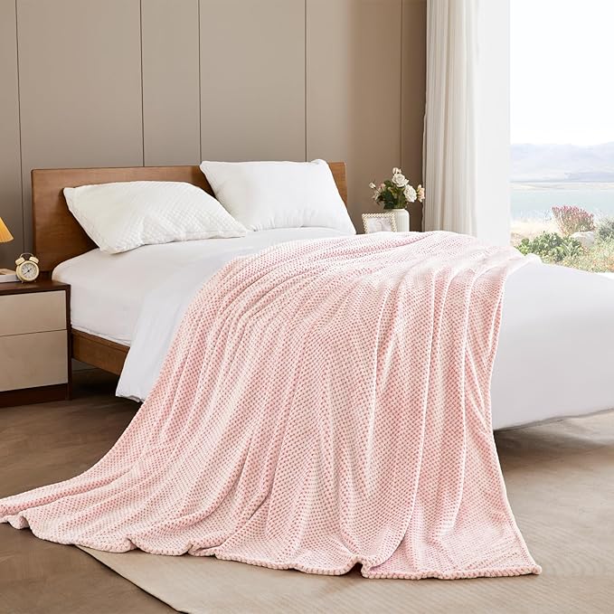 Exclusivo Mezcla Fleece Throw Blanket Extra Large, Super Soft and Warm Blankets for Couch, Sofa and Bed Waffle Textured, Cozy, Fuzzy and Lightweight (Mixed Dusty Pink, 50x70 Inches)