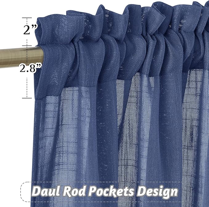RYB HOME Sheer Curtains for Bedroom - Linen Textured Semi Sheer Curtains for Living Room Boys Nursery Patio Sliding Glass Door Sunlight Filtering, Wide 52 inch x Long 90 inch per Panel, 1 Pair