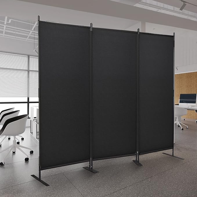 JAXPETY Room Divider Panel 6Ft Privacy Screen Wall Dividers for Room Separation Flexible Partition Folding Portable Room Partition for Office 88" W x 73" H, Black