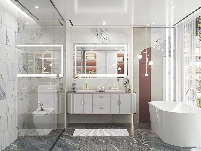 Keonjinn 48 x 30 Bathroom LED Mirror, Front Lighted Bathroom Vanity Mirror, Shatter-Proof Tempered Glass, UL-Listed LED Driver, Fog Free, Dimmale 6000K, Easy to Install(Horizontal/Vertical)