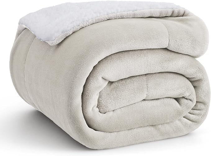 Bedsure GentleSoft Sherpa Fleece Throw Blanket Twin Size for Couch - Thick and Warm Throw for Women and Men, Soft Fuzzy Plush Twin Blanket for Winter, Linen, 60x80 Inches