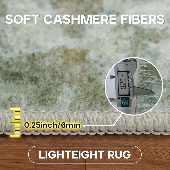 Runner Rug for Hallways Kitchen 2'6"x8' Washable, Non Slip Carpet 8ft Area Rugs Entryway Rubber Backed 8 Feet Neutral Abstract Modern Low Pile Indoor Green