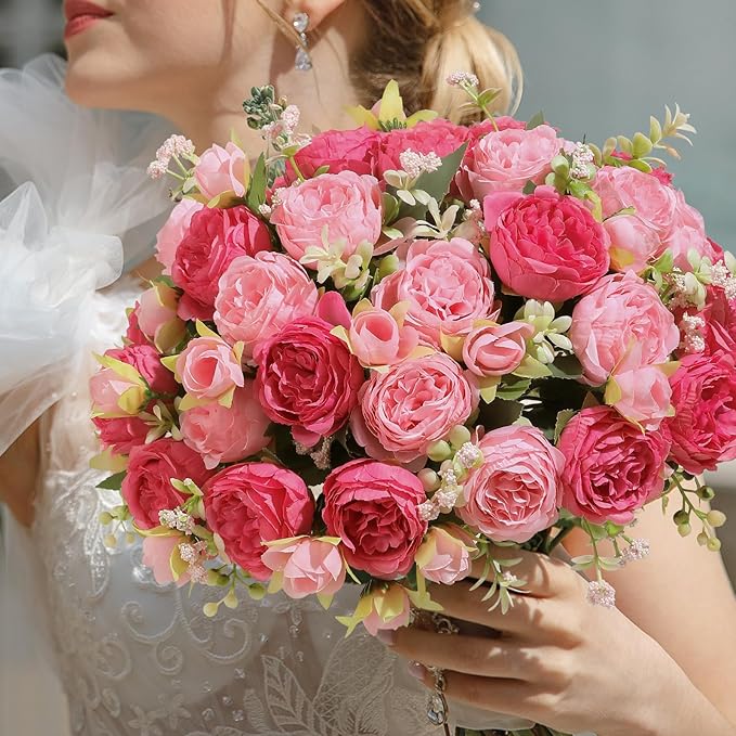 Luyue 8 Packs Peonies Artificial Flowers Faux Peony Bouquet Fake Peonies Flower for Vase Silk Peony Floral Arrangements for Table Centerpiece Wedding Decoration Indoor Home Decor