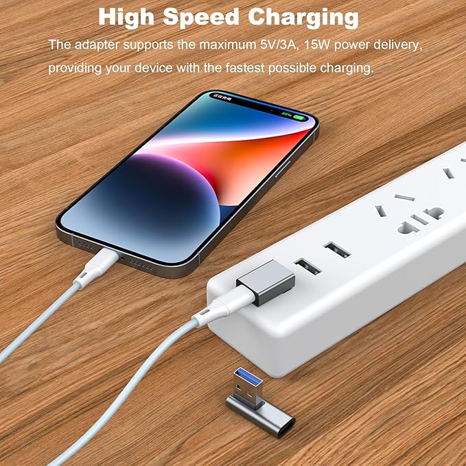 AreMe 90 Degree USB to USB C Adapter 4 Pack, Up and Down Angle, Left and Right Angle Type C Female to A Male Converter Extender for PC, Laptop, USB A Charger, Power Bank and More (Grey)
