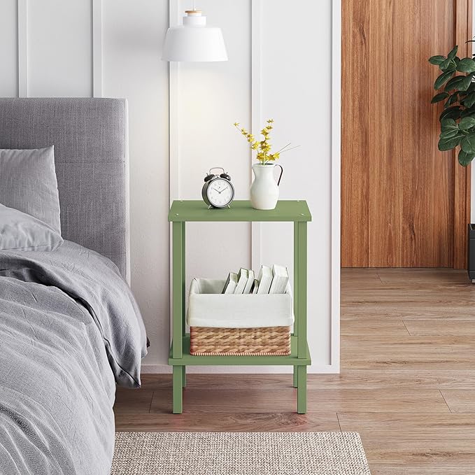 TUTOTAK End Table, Side Table, Nightstand, 2-Tier Storage Shelf, Sofa Side Table for Small Space, Living Room, Bed Room Olive Green TB01BOG034