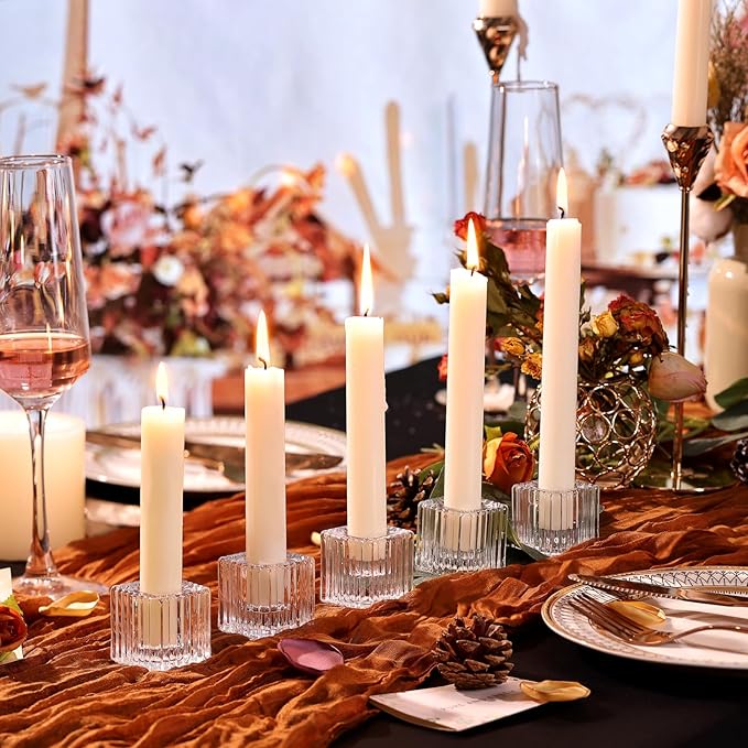 LETINE Glear Candlestick Holders Set of 12 - Elegant Cube Taper Candle Holders for Rustic Wedding Centerpieces, Valentines Day Decorations, Party Decorations, and Home Decor
