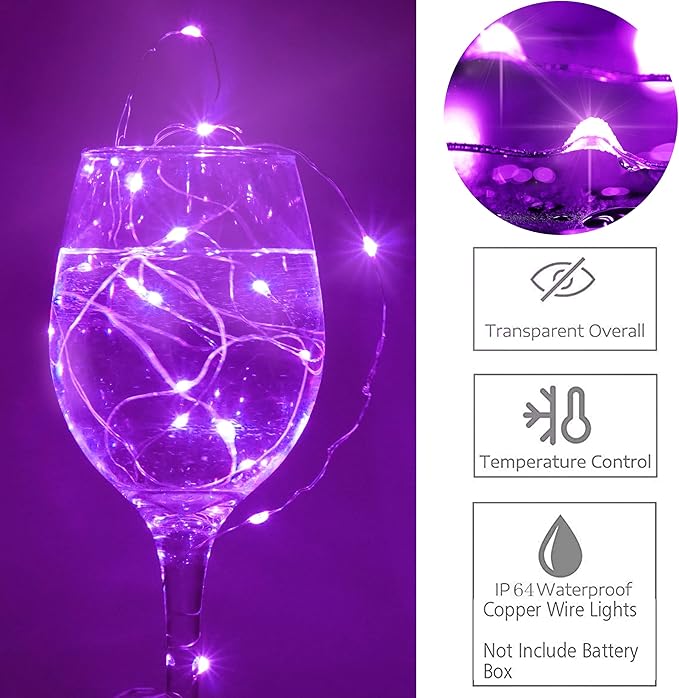 SmilingTown 15 Packs 20 Led Purple Fairy Lights Battery Operated 6.6ft Silver String Lights Waterproof Firefly Starry Light for DIY Table Centerpieces Wedding Halloween Christmas Party Decor