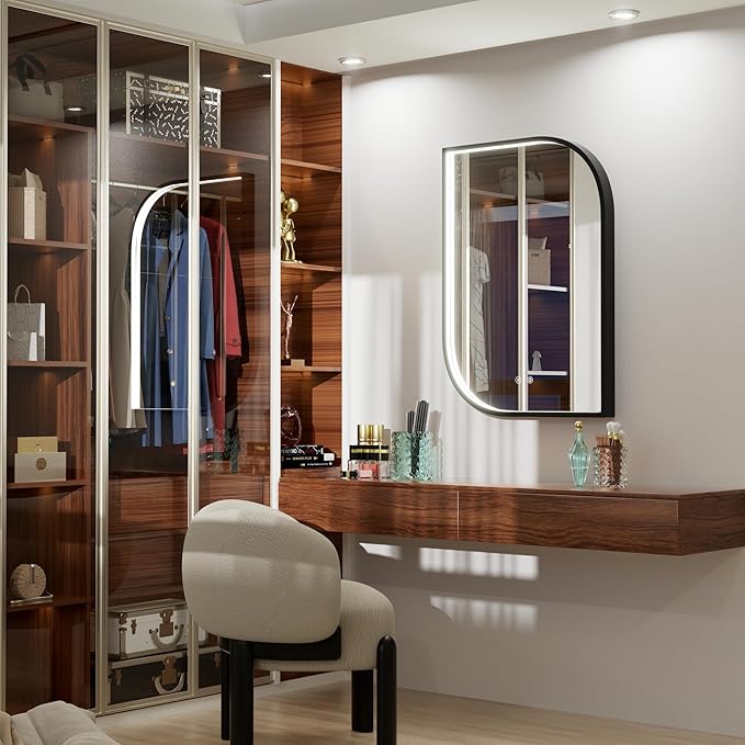 22x32 Inch LED Mirror for Bathroom, Adjustable 3000K/4500K/6000K, Irregular Black Frame Lighted Bathroom Vanity Mirror with Lights, Anti-Fog, Stepless Dimmable, Wall Mounted