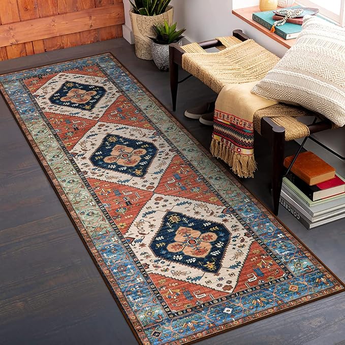 Lahome Boho Hallway Runner Rug - 2x6 Kitchen Runner Rugs Non Skid Washable Non-Slip Laundry Room Rug Throw Low-Plie Bathroom Oriental Distressed Carpet for Entrance Bedroom Living Room