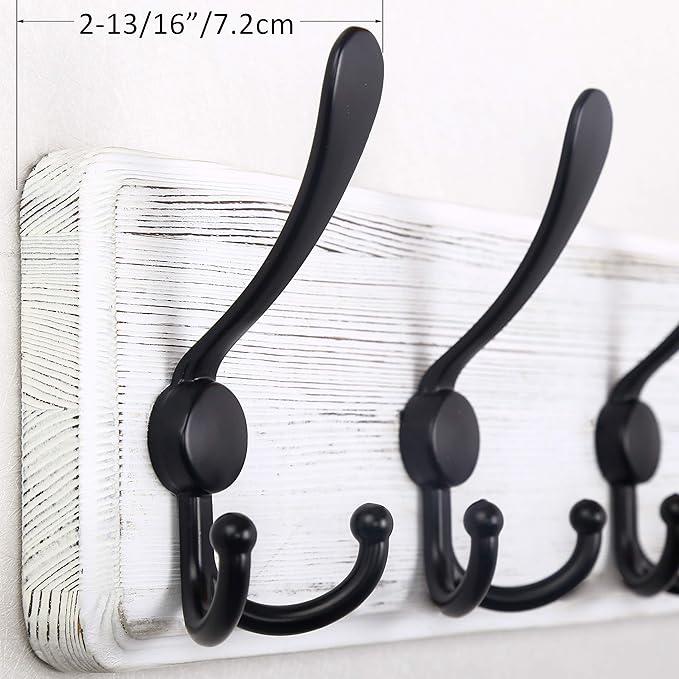 WEBI Coat Rack Wall Mount,Wood Coat Hooks Wall Mounted Coat Hanger,16" Hole to Hole,Wall Hook Rack Rail,5 Triple Hooks for Hanging Coats,Clothes,Jacket,Hats,Entryway,Black/White,2 Packs