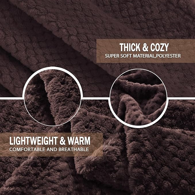 Exclusivo Mezcla Fleece Throw Blanket Extra Large, Super Soft and Warm Blankets for Couch, Sofa and Bed Waffle Textured, Cozy, Fuzzy and Lightweight (Coffee, 50x70 Inches)