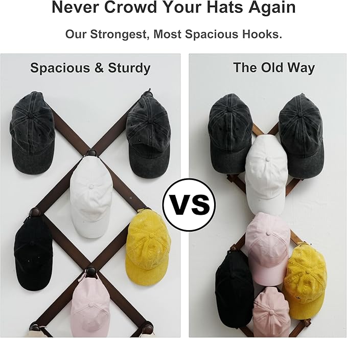 SKOLOO Hat Rack for Wall with 11 Hooks, 24 inch Solid Wooden, Modern, Huge Coat Rack Wall Mount for Coats, Hats, Bags, Cowboy Caps, Baseball Caps, Walnut Color