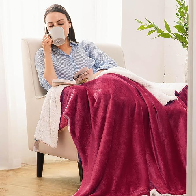 Bedsure GentleSoft Sherpa Fleece Blankets Queen Size for Bed - Thick and Warm Throw for Girls and Women, Soft Fuzzy Plush Queen Christmas Blanket for Winter, Red, 90x90 Inches