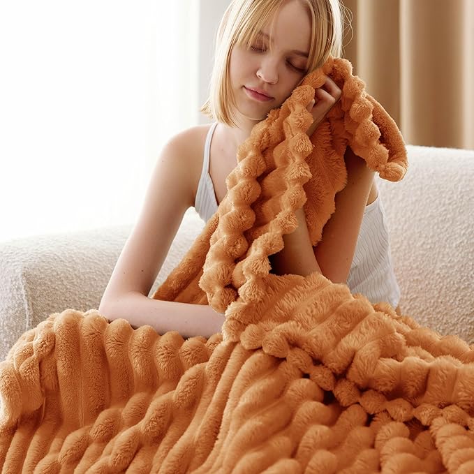 Bedsure GentleSoft Burnt Orange Fall Throw Blanket for Couch - Cozy Soft Blankets for Women, Cute Small Fall Throws for Girls, Orange, 50x60 Inches