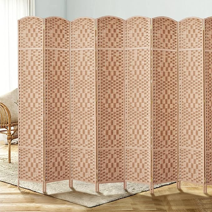 Rose Home Fashion 6 ft Tall Room Divider, Room Dividers and Folding Privacy Screens, 15.7in Privacy Screen 8 Panel Partition Temporary Wall Separation for Private, Natural