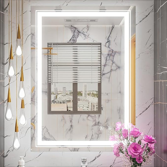 24 x 32 Inch LED Bathroom Mirror with Lights, Lighted Bathroom Vanity Mirrors for Wall, Wall Mounted, Stepless Dimmable, Anti-Fog, Memory Funtion, Horizontal or Vertical