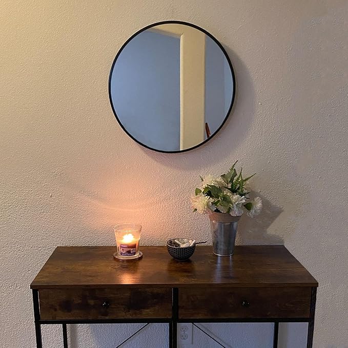 Black Circle Mirror, 20 inch Round Mirror, Black Bathroom Mirror Circular, Round Wall Mirrors for Living Room, Bedroom, Bathroom, Washroom, Rustic, Vanity.