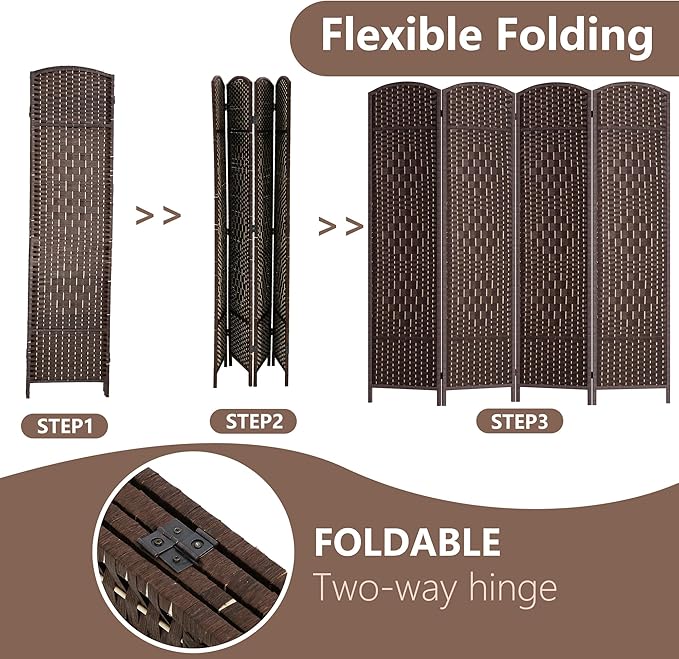 FDW Room Divider 6FT Wooden Screen Folding Privacy Screens Portable Wall Dividers for Home Office Bedroom, Dark Brown