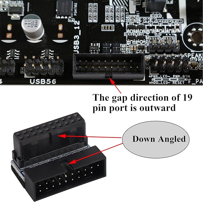 2 Pack Down Right Angle USB 3.0 19-pin Connector 90 Degree 19Pin/20Pin 3.0 USB Female to Male Extension Power Adapter Board for Desktop Motherboard Internal Header Adapter(Down/Black-20Pin)