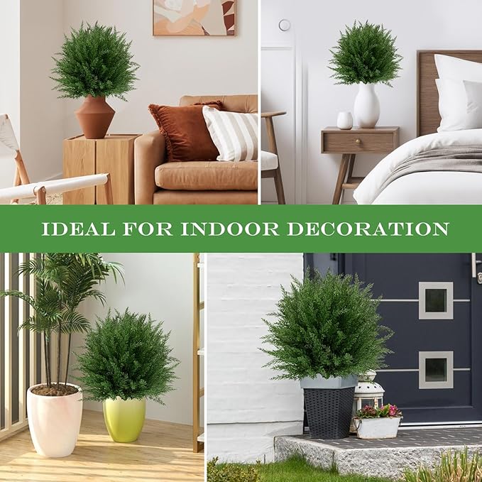 24'' Upgraded Artificial Cedar Topiary Ball Trees with Ground Spike, UV Resistant Fake Bushes, Set of 2 Faux Cypress Fake Plants Faux Shrubs for Outdoor Indoor Front Porch Garden Decor