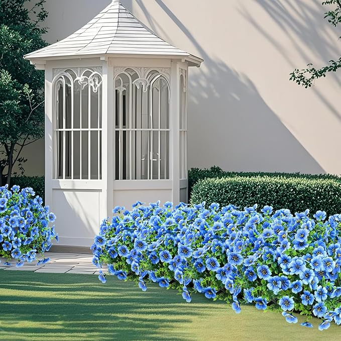 Ouddy Decor 24 Bundles Artificial Flowers for Outdoors Fake Silk Flowers UV Resistant Faux Plastic Plants for Spring Summer Garden Porch Window Box Table Vase Home Indoor Outdoor Decoration, Blue