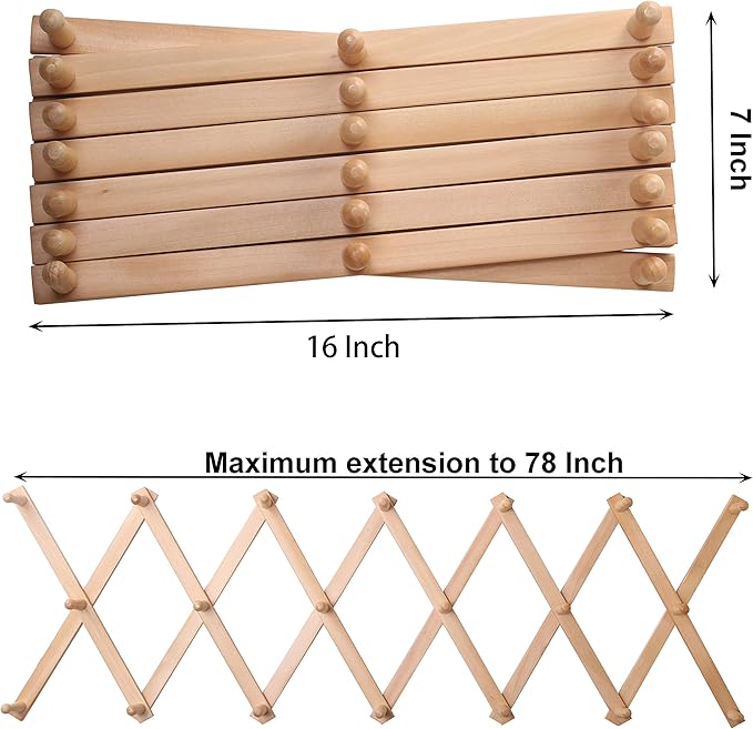 SKOLOO Hat Rack for Wall with 20 Hooks, Solid Wooden, Modern, Expandable Coat Rack Wall Mount for Coats, Hats, Bags, Baseball Caps, Natural Color