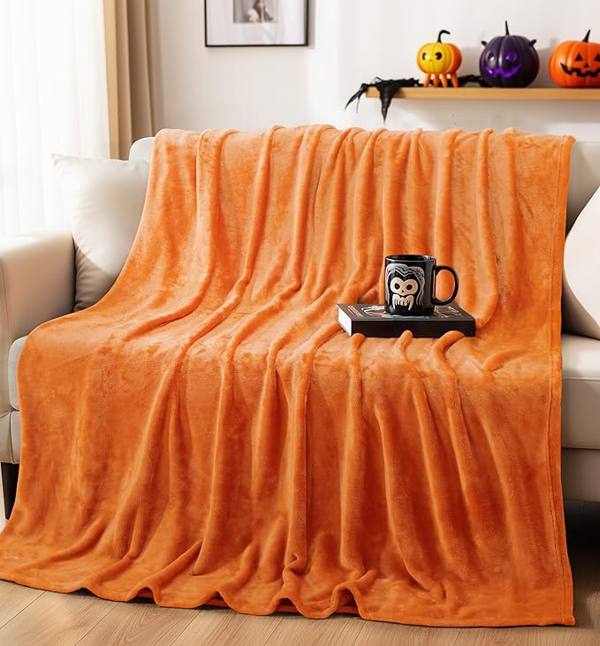 Utopia Bedding Fleece Blanket Throw Size Burnt Orange 300GSM Luxury Anti-Static Fuzzy Soft Microfiber Halloween Blanket for Couch, Sofa and Bed (60x50 Inch)