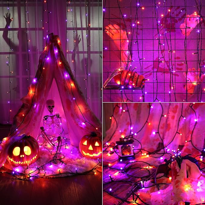 ODEETRONIC Orange Purple Lights, 164ft 500LED Outdoor Halloween String Lights, Plug in Orange Halloween Light with 8 Modes, Twinkle Purple Mini Light Timer Waterproof for Indoor House Tree Party Decor