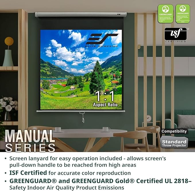 Elite Screens Manual Series, 106-INCH 16:9, Pull Down Manual Projector Screen with AUTO LOCK, Movie Home Theater 8K / 4K Ultra HD 3D Ready, 2-YEAR WARRANTY, M106UWH, Black