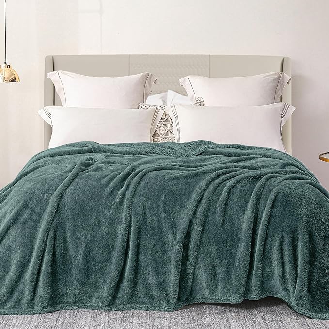 Exclusivo Mezcla Plush Fuzzy Fleece Bed Blanket King Size, Super Soft, Fluffy and Warm Blankets, Suitable for All Seasons (Celadon, 90x104 Inches)