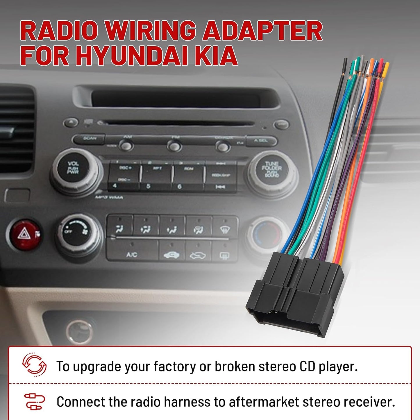1999-2005 2001-2006 RED WOLF Radio Wiring Harness Fit for Hyundai Sonata Accent Kia Amanti Optima Sedona Aftermarket