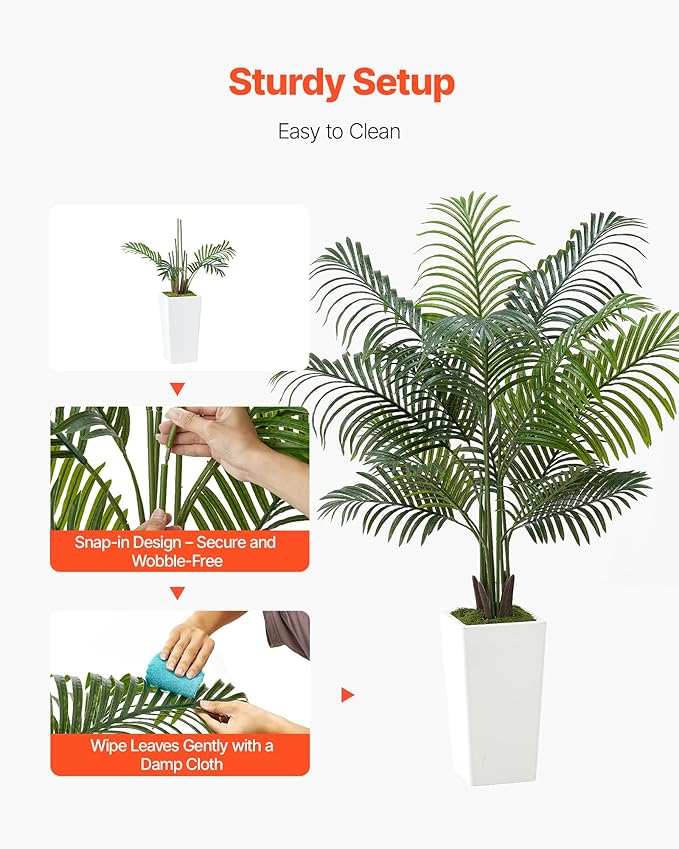 VEVOR Artificial Areca Palm Tree 5 ft, Fake Palm Tropical Plants with White Tall Planter, Faux Floor Silk Plant in Pot, Large Trees for Home Office Living Room Decor House Warming, Indoor Outdoor
