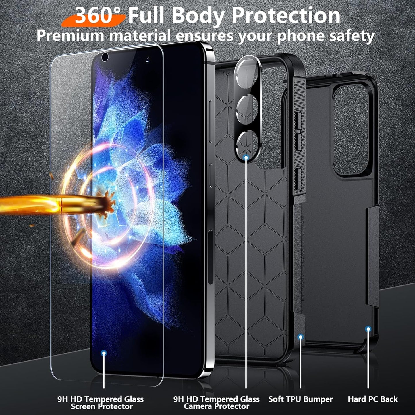 Red2Fire Galaxy S24 Case - Heavy Duty, Military Grade, Full Body Protection + 2Pcs Tempered Glass Screen & Camera