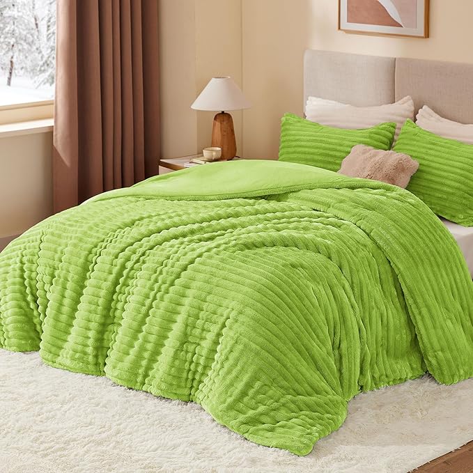 BEDELITE Fleece Twin Comforter Set -Super Soft & Warm Fluffy Dark Citron Bedding, Luxury Fuzzy Heavy Bed Set for Winter with 1 Pillow case