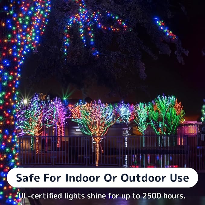 PREXTEX 50 Ct. Multi-Color Christmas Tree Lights with Green Wire - 10 Ft String Lights for Indoor and Outdoor Use - Multicolor Twinkle Christmas Tree Decoration with End-to-End Connectors