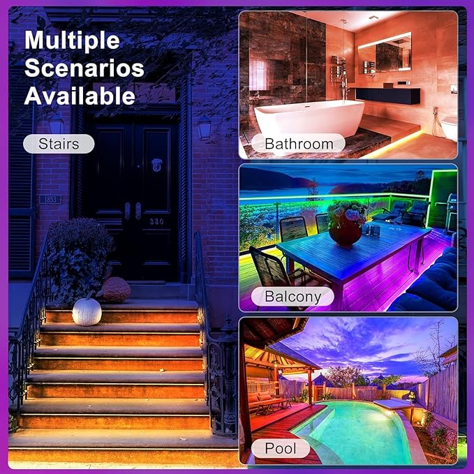 DAYBETTER Waterproof LED Light Strips 66ft, Outdoor LED Strip Lights Color Changing 5050 RGB LED Strip Lights with Remote Control, LED Lights for Indoor Outdoor Use, IP65 (2 Rolls of 33ft)