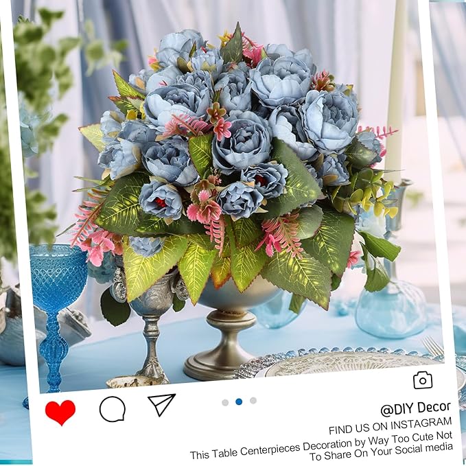 Geosar 8 Bundles Artificial Peonies Flowers Fake Silk Peony Bouquet Faux Peonies Flowers Bulk for Decoration Vase Floral Arrangements Wedding Party Table (Blue)