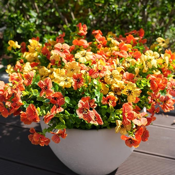 Artificial Flowers for Outdoor, UV Resistant Fake Silk Flowers, Realistic Faux Plants for Outside Indoor Porch Patio Window Box Planter Home Decor (16, Orange Yellow)