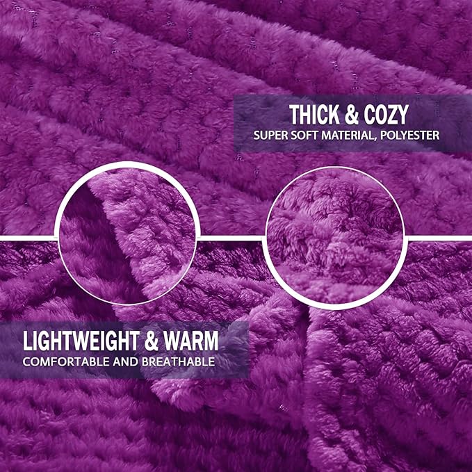 Exclusivo Mezcla Fleece Throw Blanket Extra Large, Super Soft and Warm Blankets for Couch, Sofa and Bed Waffle Textured, Cozy, Fuzzy and Lightweight (Purple, 50x70 Inches)
